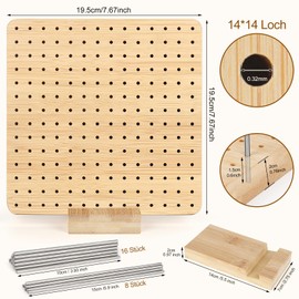Aeeque Bamboo Lock Board for Granny Square, Granny Square Tensioner, Crochet, Blocking Board, Crochet Wood with 24 Pieces Stainless Steel Rod Pins, Handcrafted Blocking Board for Granny Square 19.5 cm