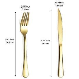 Evanda Gold Steak Knives Set 24 Piece, Gold Titanium Plating Stainless Steel 12 Dinner Forks and 12 Dinner Knives Set, Steak Knives Steak Forks, Dishwasher Safe