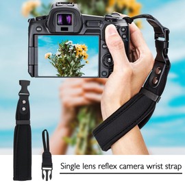 Correa de muñeca de neopreno suave para cámara con hebilla de liberación rápida para la mayoría de cámaras réflex digitales sin espejo, cámaras de punto, prismáticos, 29,5 cm, color negro