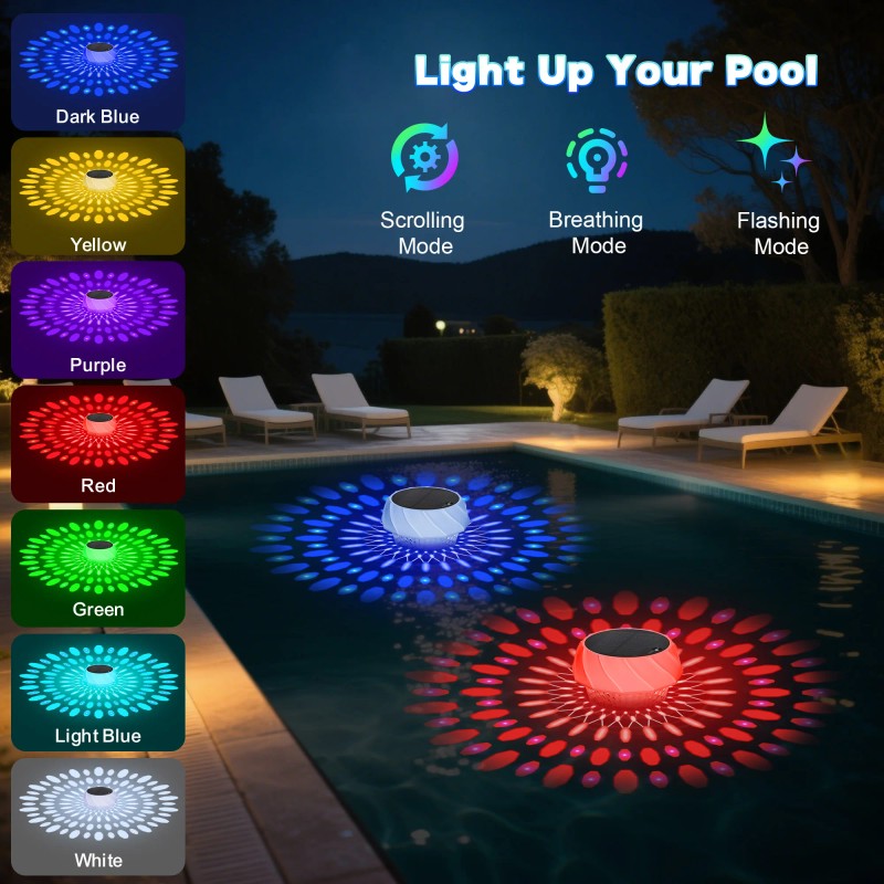 Solar-Powered Pool Chlorine Floater 7 Colorful Lights 4 Light Mode