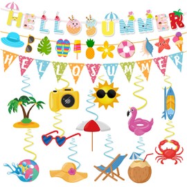 JOFONY Summer Party Decoration Hanging Swirls,60 PCS Tropical Party Pool Beach Birthday Party Hello Summer Banner Streams Holiday Supplies for Adults Office Indoor Outdoor