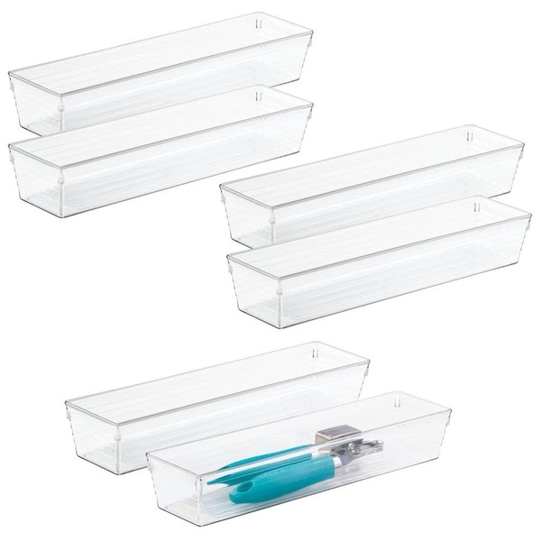 mDesign Kitchen Drawer Organizer for Silverware, Spatulas, Gadgets - Pack of 6, 3" x 12" x 2", Clear