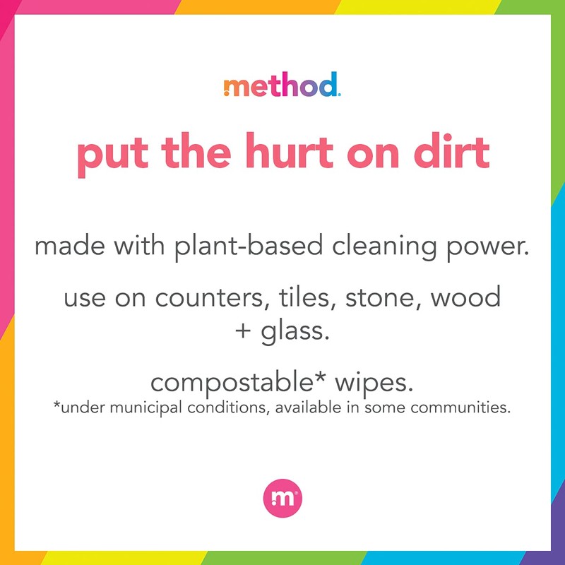 Method All-Purpose Cleaning Wipes, Pink Grapefruit, Multi-Surface, Compostable, 70 Count