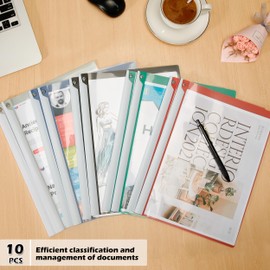 Dlicoda Report Covers with Swing Clip, 10 Pack Clear Front Presentation folders for A4/Letter Size, 8.9'' x 11.9'', 40 Sheet Capacity, No Punch Needed (Multicolor)