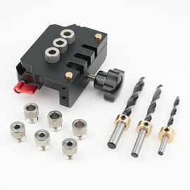 Self Centering Doweling Jig Kit, Drill Jig for Straight Holes, Dowel Jig Kit with 6mm/8mm/10mm Drill Bits, 0.47-1.02in Clamping Range, Drilling Guide Woodworking Tools