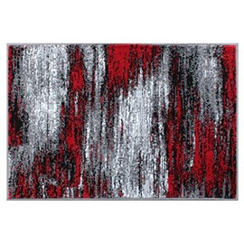 Masada Rugs, Modern Contemporary Mat Area Rug, Red Grey Black (2 Feet X 3 Feet) Mat