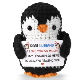 TOYMIS Positive Penguin Crochet, Emotional Plush Positive Support Doll Cute Knitted Penguin with Encouragement Card for Husband