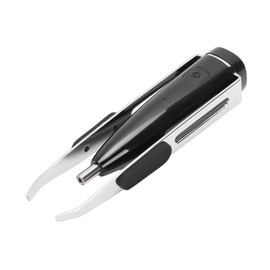 Sunisfa 10X Magnification Eyebrow Camera Tweezers with LED Light, ABS + 301 Stainless Steel, for Hair Removal, Portable Plucking Tweezer with 10X Magnification Camera Lens (Black)