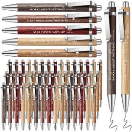 50 Pack Bible Verse Bamboo Retractable Ballpoint Pens Christian Inspirational Bible Verse Ballpoint with Black Ink Pen for Journal Writing Office Supplies Religious Gifts for Men Women(Wood Color)