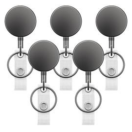 Pawfly 5 Pack Heavy Duty Metal Retractable Badge Reel for Badge Holder Metal Retractable Keychain All Metal Casing with Stainless Steel Spring Coil 23.6 Inch Nylon Rope Belt Clip and Key Ring