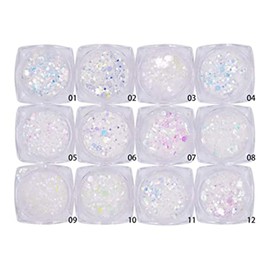 Mesiyun Nail Art DIY Sequins White Holographic Glitters Chunky Iridescent Flakes 3D Sticker for Face Eyes Body Hair Makeup Decoration 12Pots