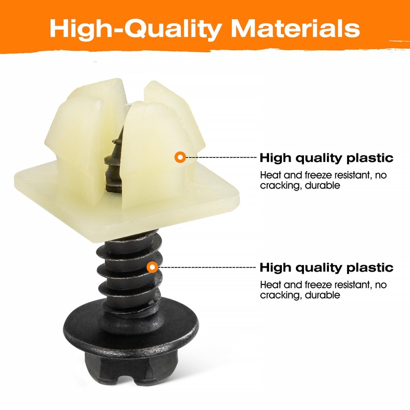 HZJD License Plate Screws, Nylon Retaining Nuts, Black(4PCS)