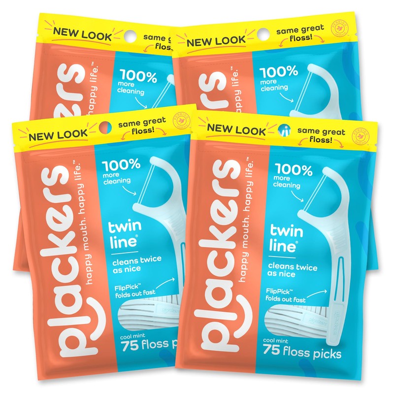 Plackers Twin Line Dental Floss Picks, Dual-Line Tuffloss, Easy Storage,