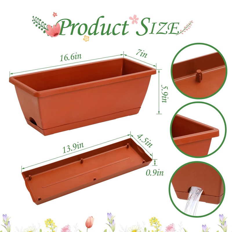 Lysjtsr 12Pcs 17Inches Rectangle Planter Box with Drainage Holes and