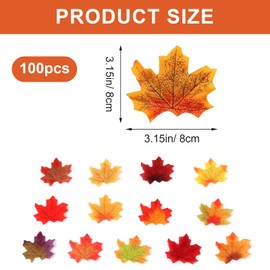 100Pcs Fake Fall Leaves, 8cm/3.15inch Autumn Leaves, Fall Party Decorations Maple Leaf Cutouts Decor Artificial Plastic Craft Autumn Decoration Foliage for Thanksgiving Party Weddings（100）