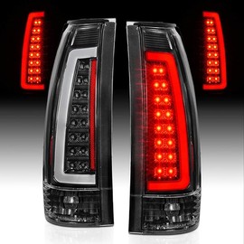 AmeriLite for 1988-1999 Chevy GMC C/K Pickup Truck Silverado Suburban C-Type LED Tube Clear Matte Black Replacement Tail Lights Set - Passenger and Driver Side