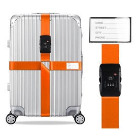Veki Cross Luggage Straps Suitcase Strap TSA Approved with Lock Adjustable Travel Suitcase Straps Suitcase Strap with Name ID Packing Straps (Orange, 1 Piece)