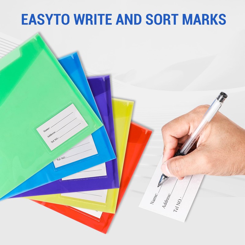 Pack of 10 A4 Document Wallets, Folder with Label Pockets,