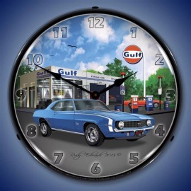 1969 SS Camaro Gulf Wall Clock, LED Lighted