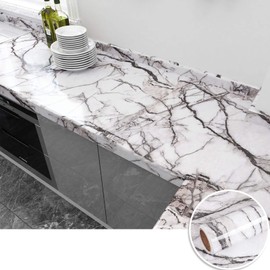 VEELIKE Marble Gray White Contact Paper Self-Adhesive Peel and Stick Removable for Cabinets Countertops Kitchen Furniture Home Decorative Waterproof Wallpaper 15.7"×354" for Bedroom