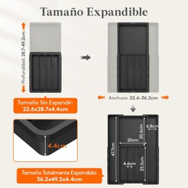 Lifewit Organizador de Cubiertos, Bandeja Expandible para Utensilios de Cocina, sin BPA, Soporte de Plástico Ajustable para Cucharas, Tenedores y Cuchillos, 4-7 ranuras, Negro
