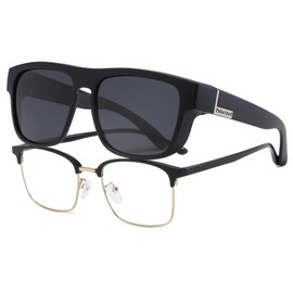 Long Keeper Polarised Over-Glasses Sunglasses Mens Womens Anti Glare Driving Fishing Fit Over Sunglasses Square Wrap Around Sunglasses UV Protection (Black (Silver Label) Frame/Dark Grey Lens)