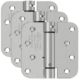 4 Inch Self Closing Door Hinges, 5/8" Radius Corners Spring Loaded Hinges for Exterior, Garage, Front and Back Door, UL Listed, for Left and Right Hand Door, Brushed Nickel, 3 Pack