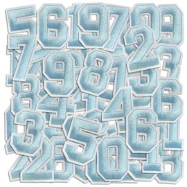 Number Iron On Patches, Numbers 0-9 Embroidery Applique Patch, DIY Decorative Heat Press Patches for Clothing Jeans Jackets Backpacks Hats (Light Blue 50 Pcs)