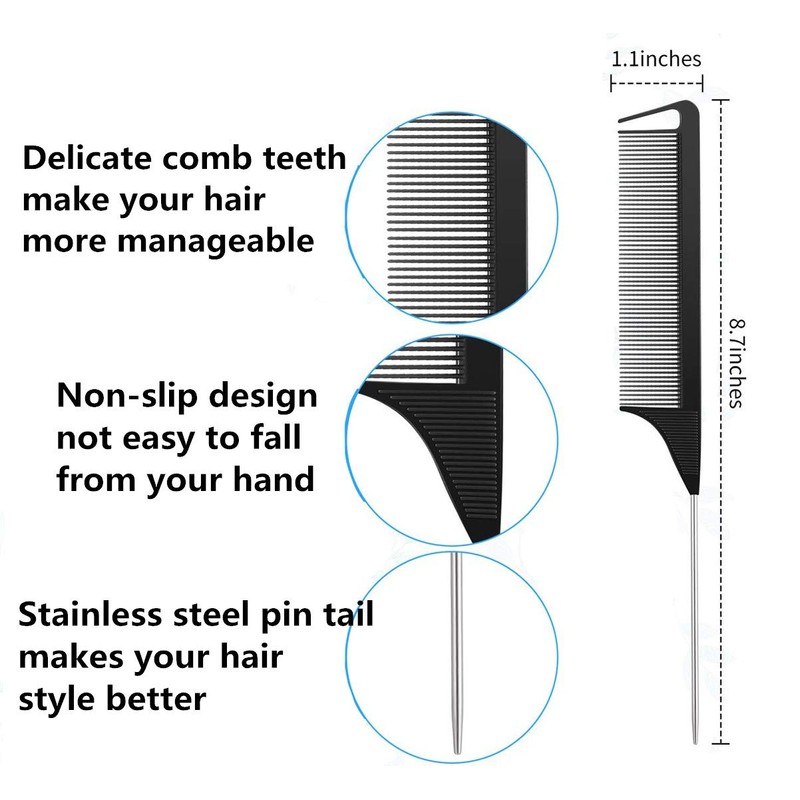 Rat Tail Combs Set, RuiChy 3 Pack Carbon Styling Combs