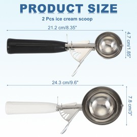 sourcing map 2pcs Stainless Steel Ice Cream Scoop with Trigger, Cookie Scoop Set Kitchen Utensil for Ice Cream Cupcake Dough Black/White