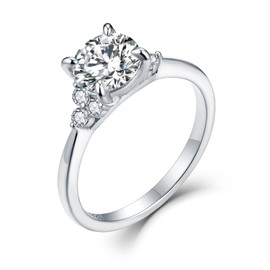 Mosanshinee 1CT Moissanite Engagement Ring for Women D Color VVS1 Clarity Brilliant Round Cut Wedding band 925 Sterling Silver with 18K Gold Plated 4 Prong Moissanite Promise Anniversary Ring, 5, Gemstone, Moissanite