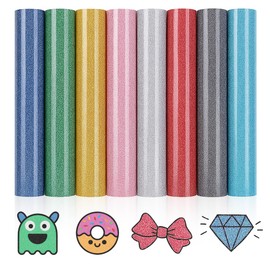 8Pcs Glitter Heat Transfer Vinyl: 12" x 10inch(30x25cm) Iron on Vinyl PU Glitter HTV for Cricut Maker DIY Clothing Hat Fabric and Most Craft Cutters Letters Weeding Crafts