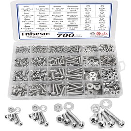 Tnisesm 700Pcs Nuts and Bolts 304 Stainless Steel Assortment Kit with Flat Washers, 4-40,#6-32,#8-32,#10-24 Pan Head Machine Screw Assortment