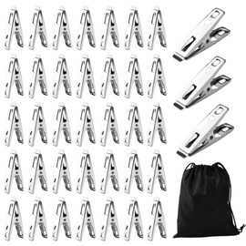 48Pcs Stainless Steel Laundry Clothes Pins Heavy Duty Outdoor, Metal Laundry Clips, Snack Bag Chip Clips, Metal Clothes Pegs for Washing Line, Washcloth, Socks, Pictures (48)