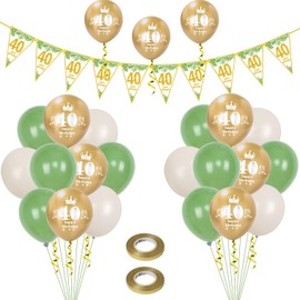 Balloons 40th Birthday Man Women Decoration, 23 Pieces Olive Green Gold Latex Balloons, Garland 40th Birthday Party Decorations Balloons for Women Men Birthday Decoration 40 Years Bunting