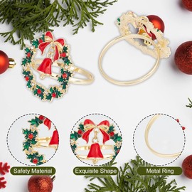 LATERN Pack of 8 Christmas Napkin Rings, Gold Christmas Wreath Napkin Holder, Christmas Napkins Buckle with Jingle Bell for Christmas, Holiday, Wedding, Party, Table Decoration (4 cm x 4 cm)