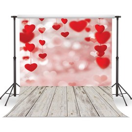 WOLADA 10x10ft Valentine's Day Photography Backdrop Love Heart Wood Floor Vinyl Background Photo Background Studio 10870