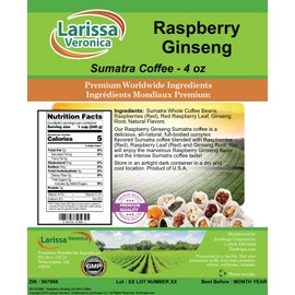 Raspberry Ginseng Sumatra Coffee (Gourmet, Naturally Flavored, Whole Coffee Beans) (4 oz, ZIN: 567888) - 2 Pack