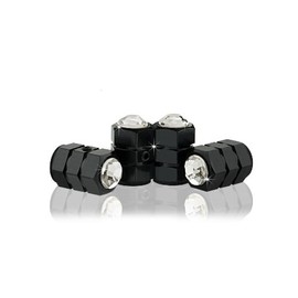 JR2 Bling Anti-Theft Locking System White(W-BC) Crystal Metal Black Tire Rim Valve Stem Cap