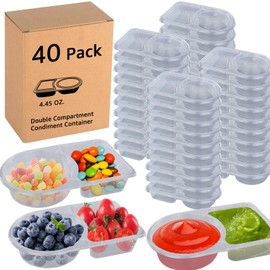 BTPIEL 40 Sets Reusable Snack Containers with Lids, Disposable Double Compartment Condiment Container, Snackle Box Container for Kids Adults, Outdoor Takeaway Sauce Dip Case