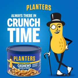 PLANTERS Lightly Salted Cashew Halves & Pieces, 8 oz Canister - Cashews Roasted in Peanut Oil - Seasoned with Sea Salt - Snacks for Adults - Resealable Lid for Long-Lasting Freshness - Kosher