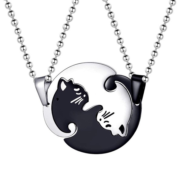 Uloveido Titanium Stainless Steel Kitty Cate Animal Necklace Couples Puzzle