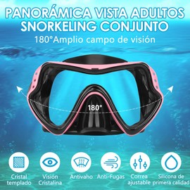 Nasjac Gafas de Buceo Set de Snorkel para Adultos, Equipo de Esnórquel con Visión 180° Panorámica Antivaho Anti-FugasGafas Máscara y Esnórquel Seco, Nadar para Buceo, Esnórquel, Natación