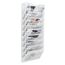 PAG Hanging Wall File Holder Organizer Mail Sorter Literature Rack for Office, 10 Pockets, White