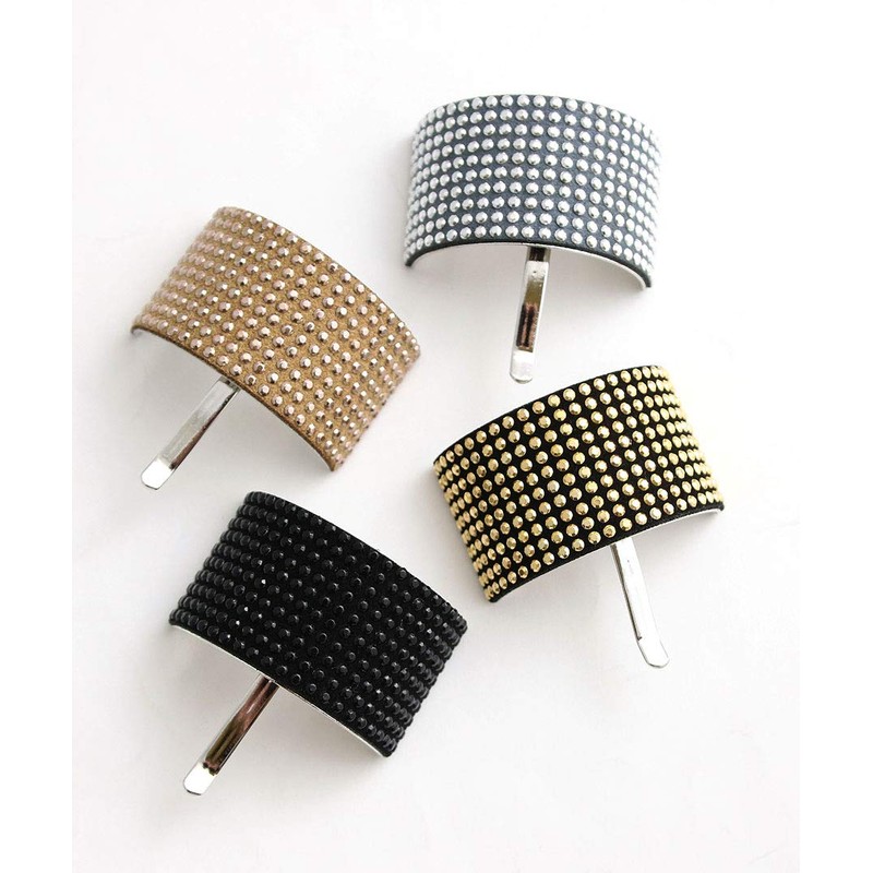VingTAINE H7306-BK Studded Curved Plate Pony Hook Hair Cuff, Pony