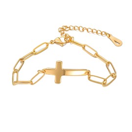 ValueBargain Gold Cross Bracelet for Women, Minimalist Design Adjustable Stainless Steel Jewelry Suitable for Everyday Wear and Faith-Inspired Style