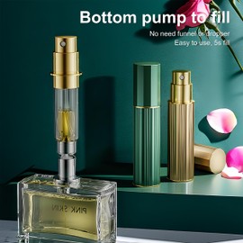 Fiwecos Perfume Travel Refillable Bottle Cologne Portable Atomizer Fragrance Scent Sprayer Pump Fill from Bottom Mini Pocket Size 5ml for Travel Essentials & Best Gift (Gold+Green)