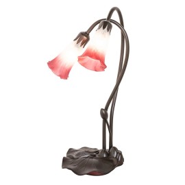Meyda 16"H Pink/White Tiffany Pond Lily 2Lt Lamp, Pink/White/MBZ - 173759