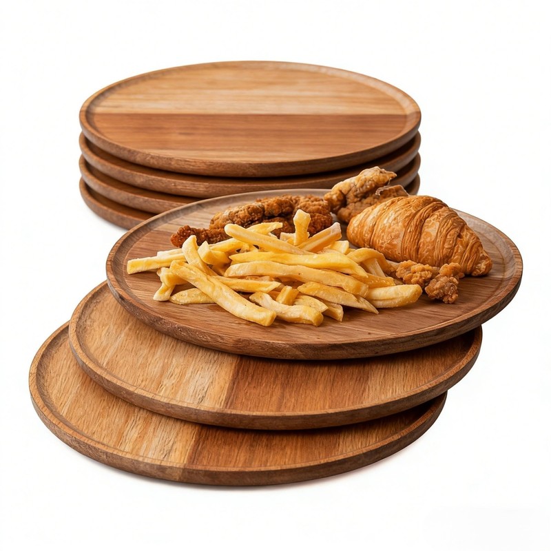 YALONG 6 Pack Acacia Wood Round Serving Boards, 12 Inch