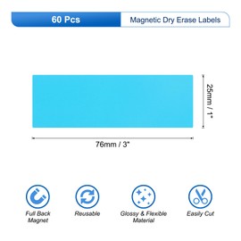 sourcing map 60 Pcs Dry Erase Magnetic Labels Colorful Strips 3" x 1" Writable Sky Blue Name Tags Sticker for Craft Whiteboard Fridge Locker Home Office Classroom